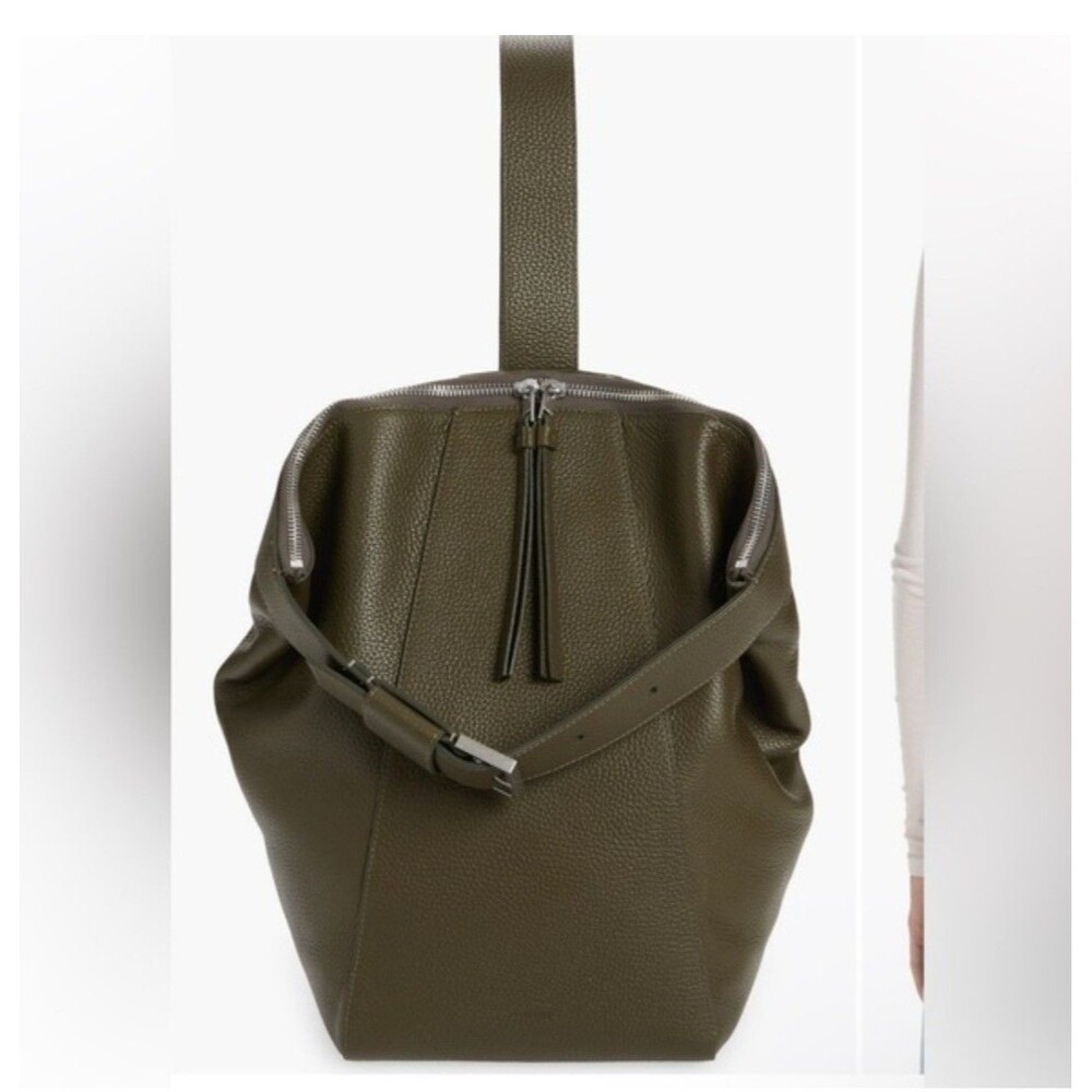 AllSaints Leather Backpack Green Buckle Zip Crossbody Bag Anouck Sling
